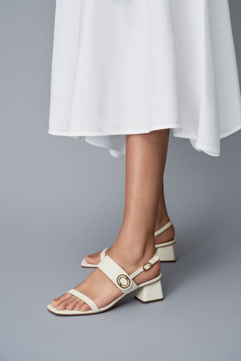 Charles And Keith Metallic Accent Trapeze Heels Sandals White | PHILIPPINES D718