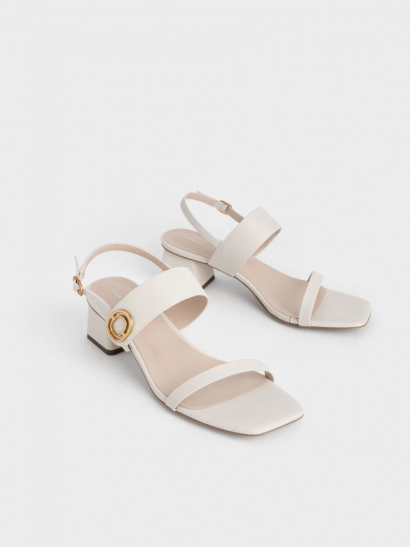 Charles And Keith Metallic Accent Trapeze Heels Sandals White | PHILIPPINES D718