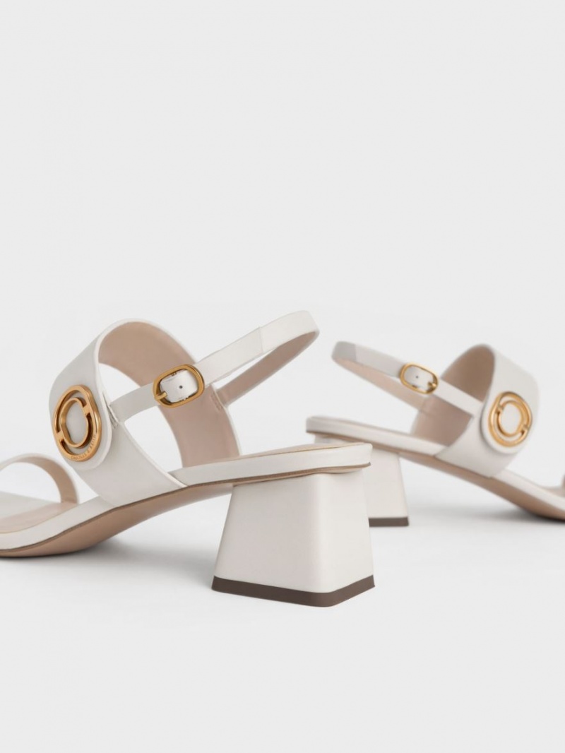 Charles And Keith Metallic Accent Trapeze Heels Sandals White | PHILIPPINES D718