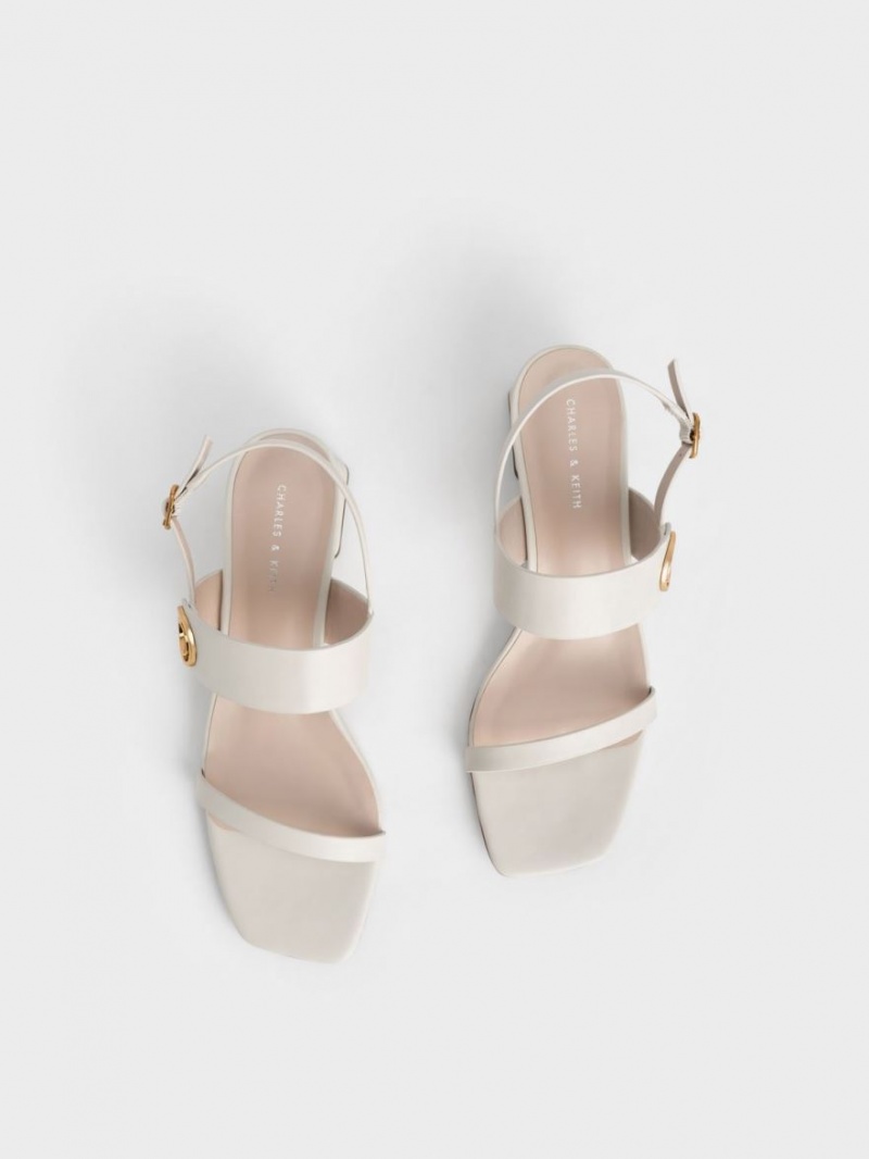 Charles And Keith Metallic Accent Trapeze Heels Sandals White | PHILIPPINES D718