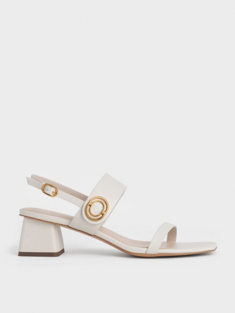 Charles And Keith Metallic Accent Trapeze Heels Sandals White | PHILIPPINES D718