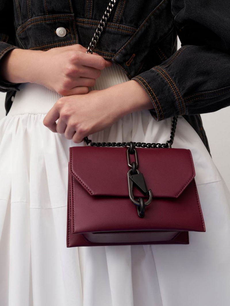 Charles And Keith Metallic Accent Turn-Lock Crossbody Bags Burgundy | PHILIPPINES W865