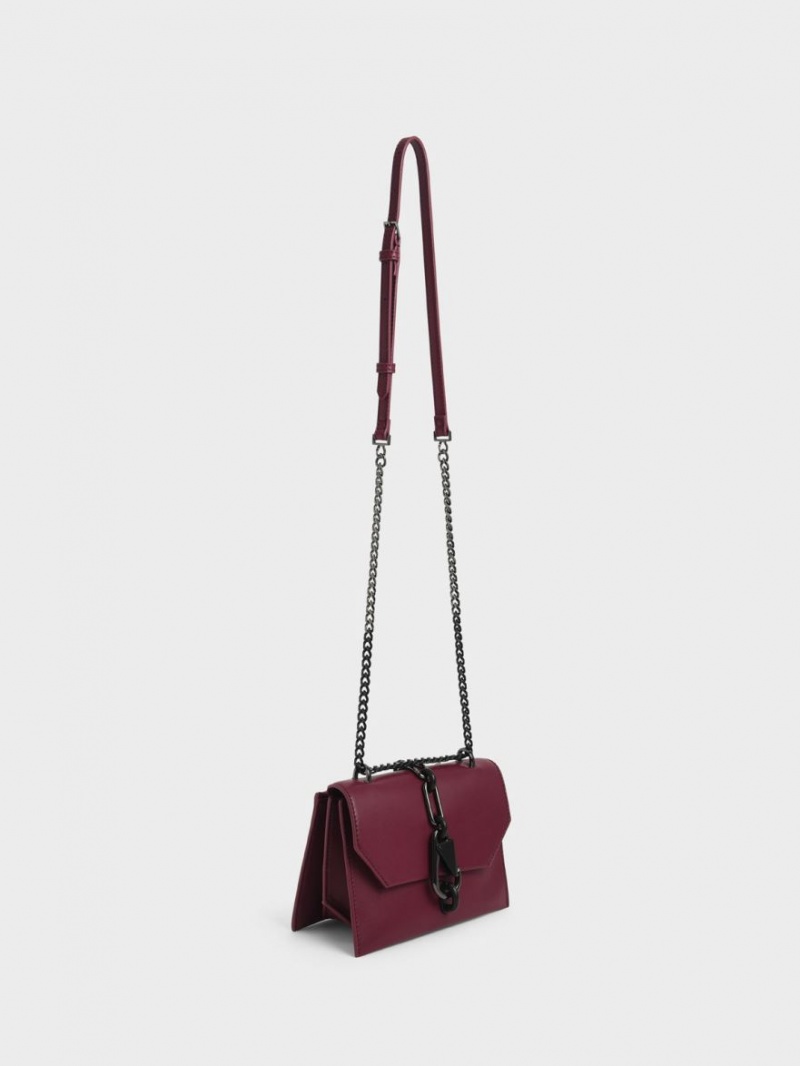 Charles And Keith Metallic Accent Turn-Lock Crossbody Bags Burgundy | PHILIPPINES W865