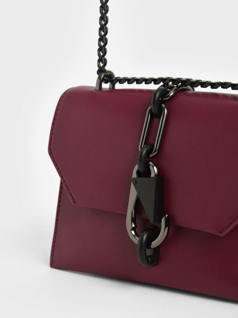 Charles And Keith Metallic Accent Turn-Lock Crossbody Bags Burgundy | PHILIPPINES W865