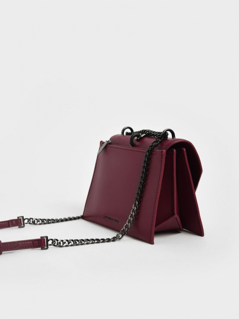 Charles And Keith Metallic Accent Turn-Lock Crossbody Bags Burgundy | PHILIPPINES W865