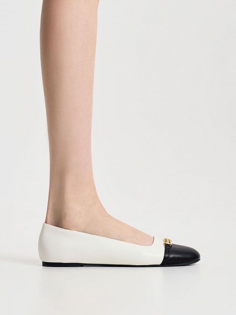 Charles And Keith Metallic Accent Two-Tone Ballet Flats White | PHILIPPINES L259