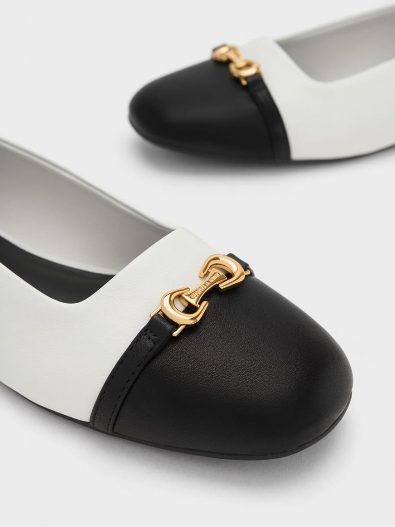 Charles And Keith Metallic Accent Two-Tone Ballet Flats White | PHILIPPINES L259