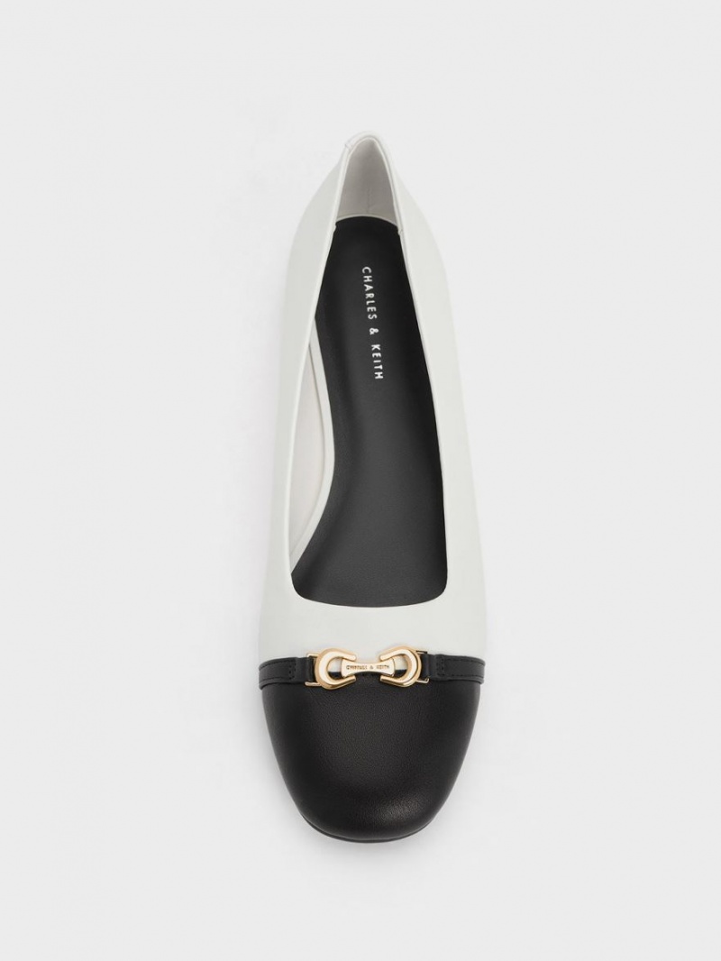 Charles And Keith Metallic Accent Two-Tone Ballet Flats White | PHILIPPINES L259