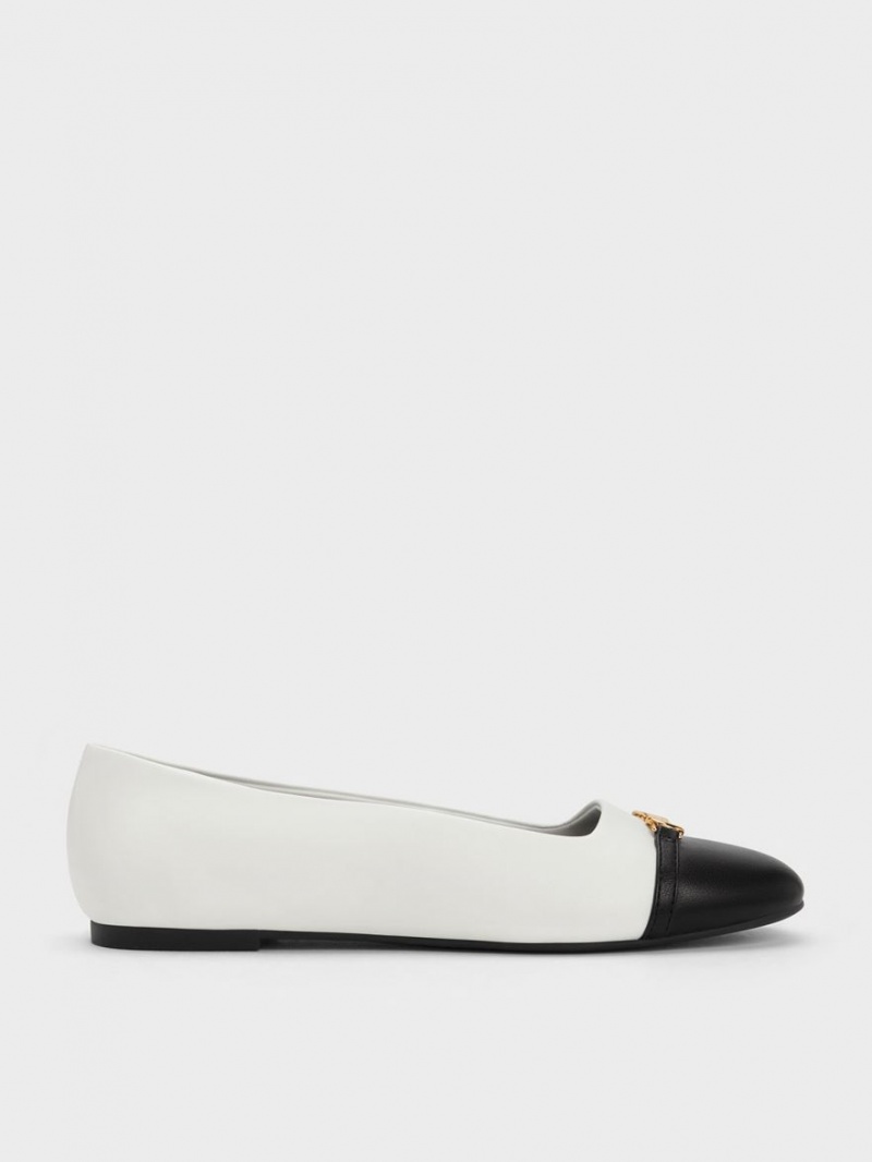 Charles And Keith Metallic Accent Two-Tone Ballet Flats White | PHILIPPINES L259