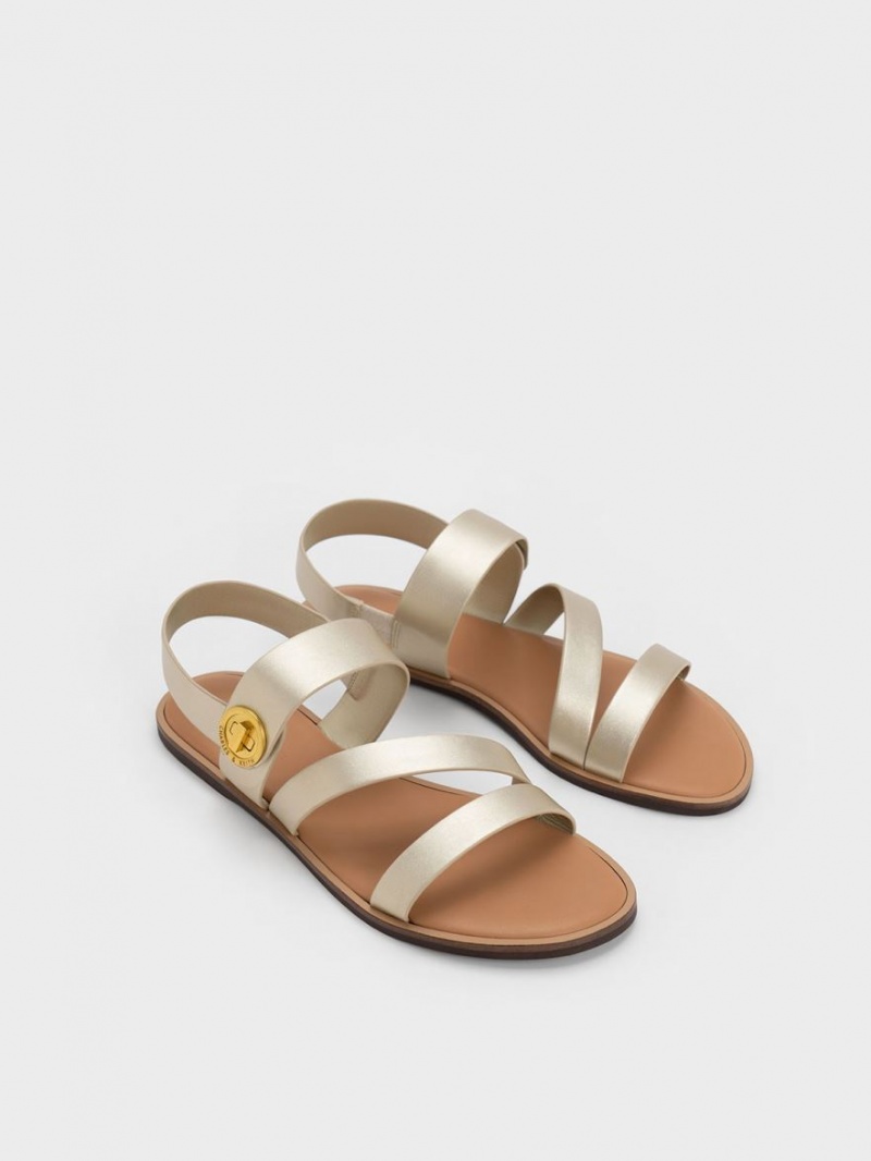 Charles And Keith Metallic Asymmetric Strap Sandals Gold | PHILIPPINES G023