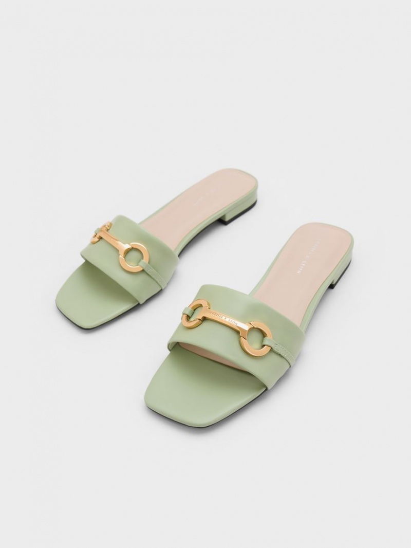 Charles And Keith Metallic Bar Slide Sandals Mint | PHILIPPINES Z536