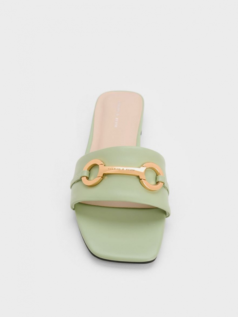 Charles And Keith Metallic Bar Slide Sandals Mint | PHILIPPINES Z536