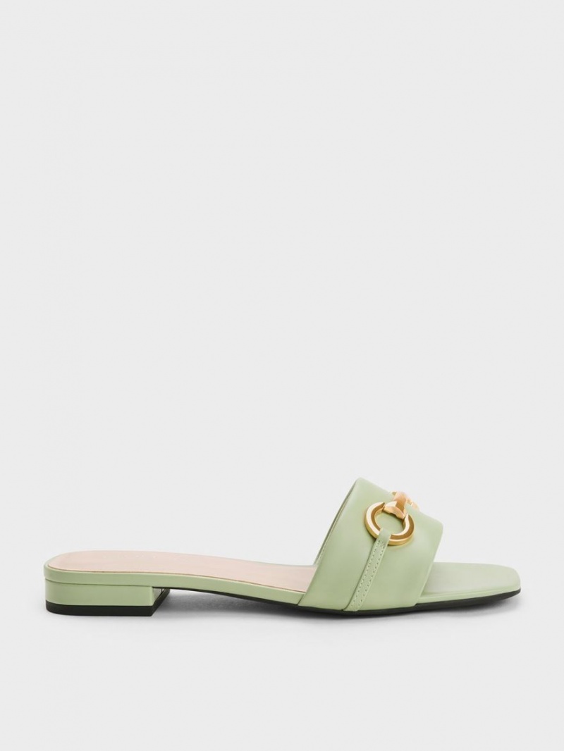 Charles And Keith Metallic Bar Slide Sandals Mint | PHILIPPINES Z536