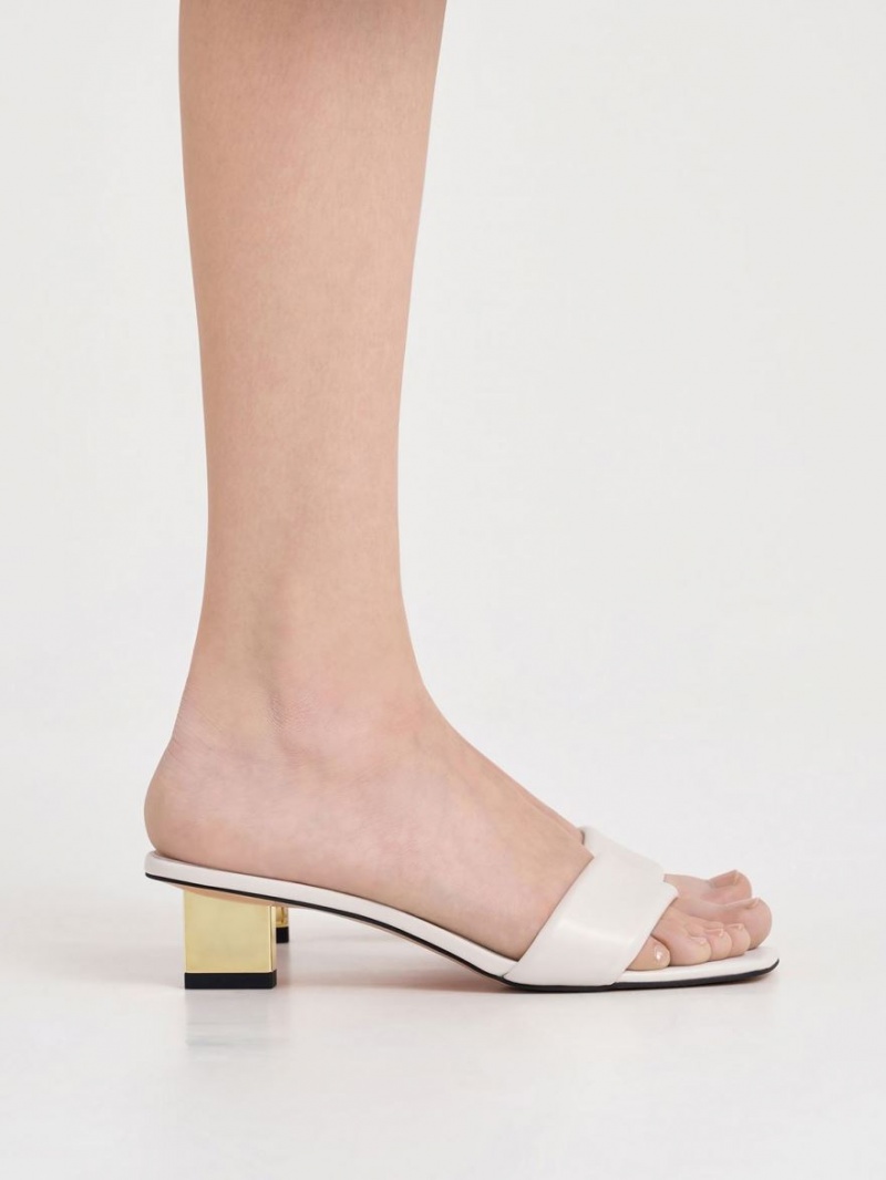 Charles And Keith Metallic Blade Heels Sandals White | PHILIPPINES Q824