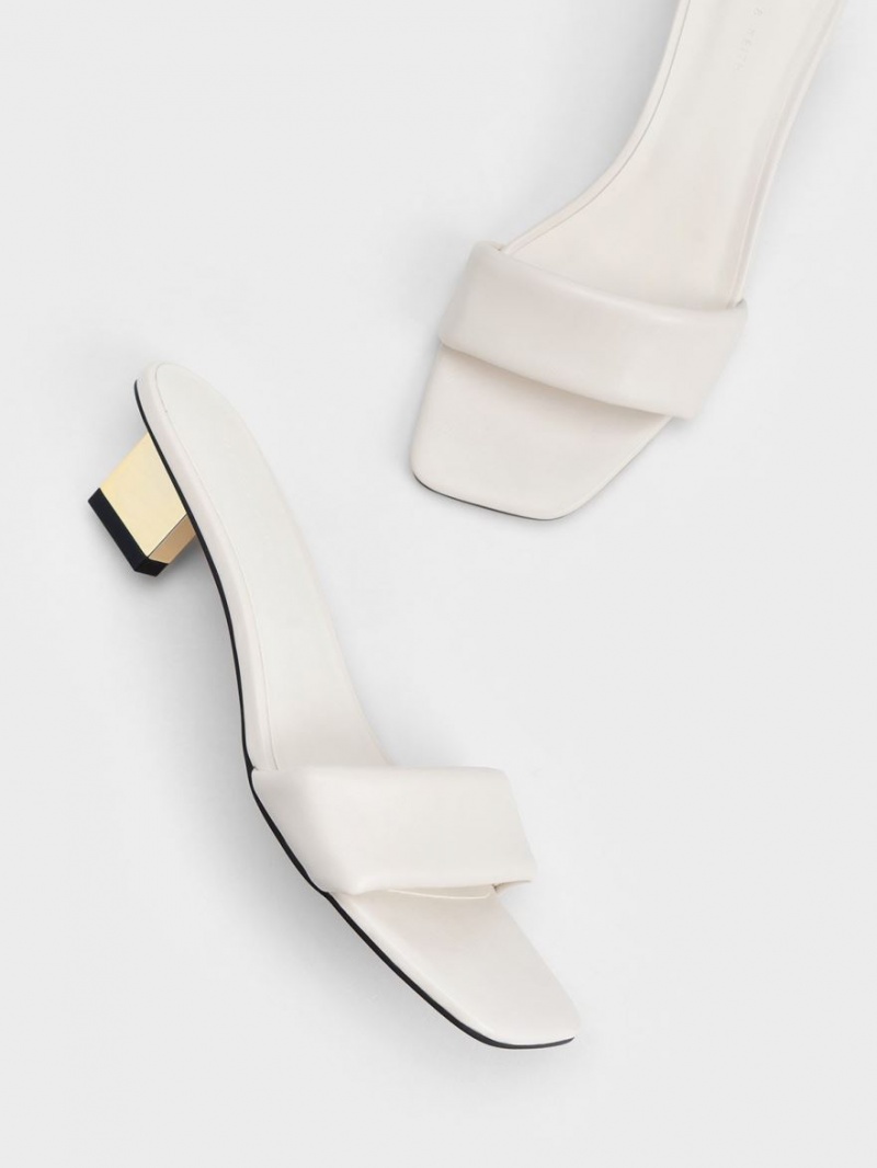 Charles And Keith Metallic Blade Heels Sandals White | PHILIPPINES Q824