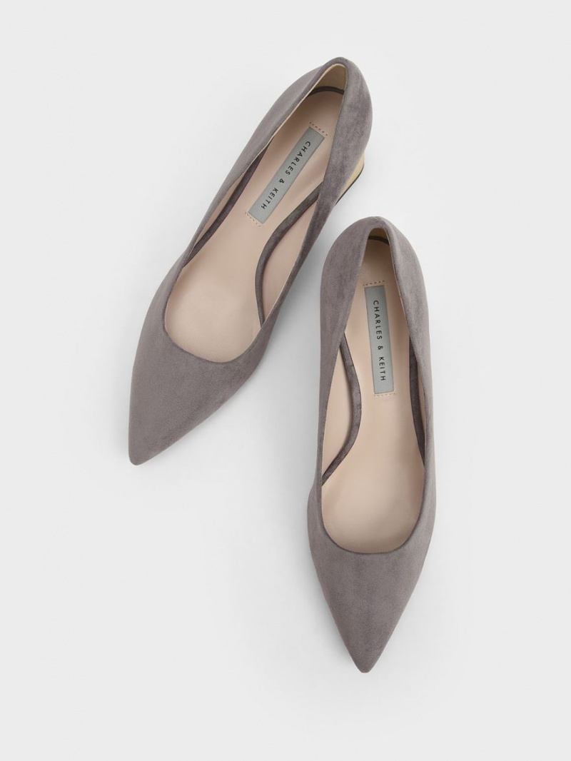 Charles And Keith Metallic Block Heel Textured Pumps Grey | PHILIPPINES L415