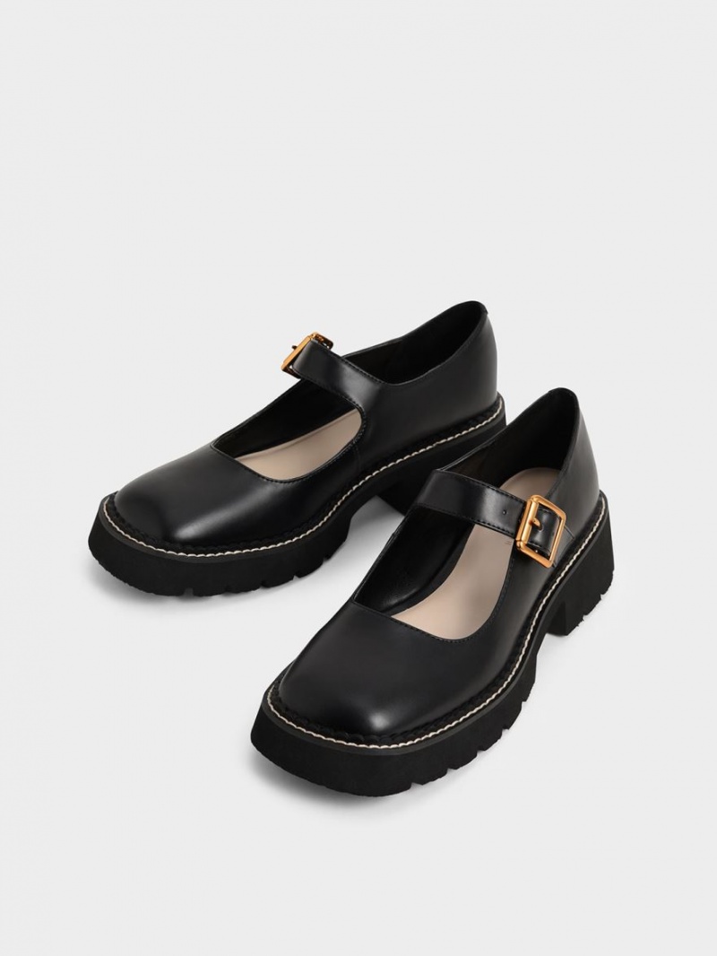 Charles And Keith Metallic Buckle Mary Jane Shoes Black | PHILIPPINES O768