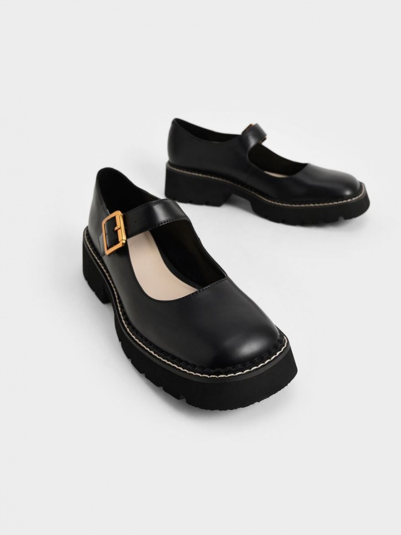 Charles And Keith Metallic Buckle Mary Jane Shoes Black | PHILIPPINES O768