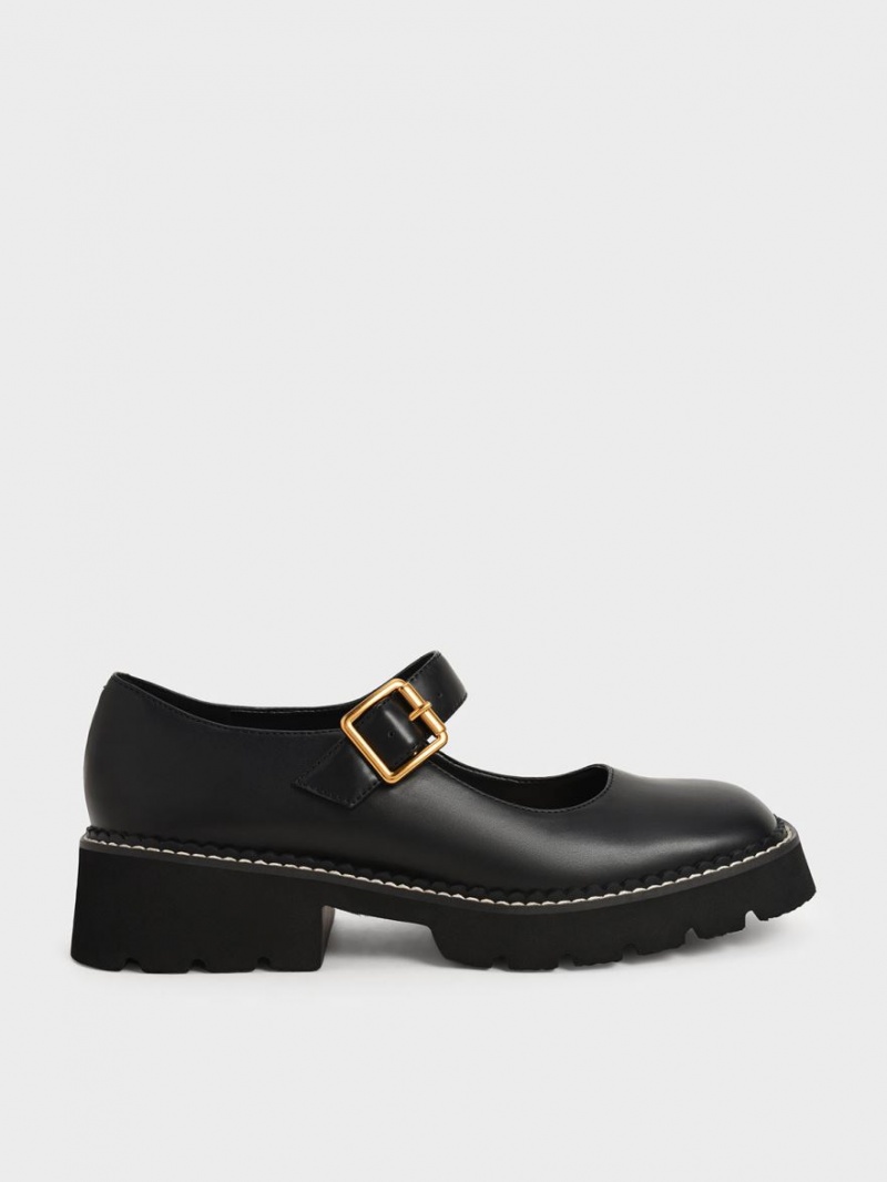 Charles And Keith Metallic Buckle Mary Jane Shoes Black | PHILIPPINES O768