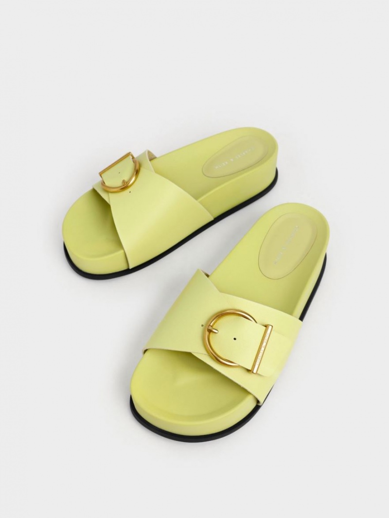 Charles And Keith Metallic Buckle Platform Sandals Yellow | PHILIPPINES E823