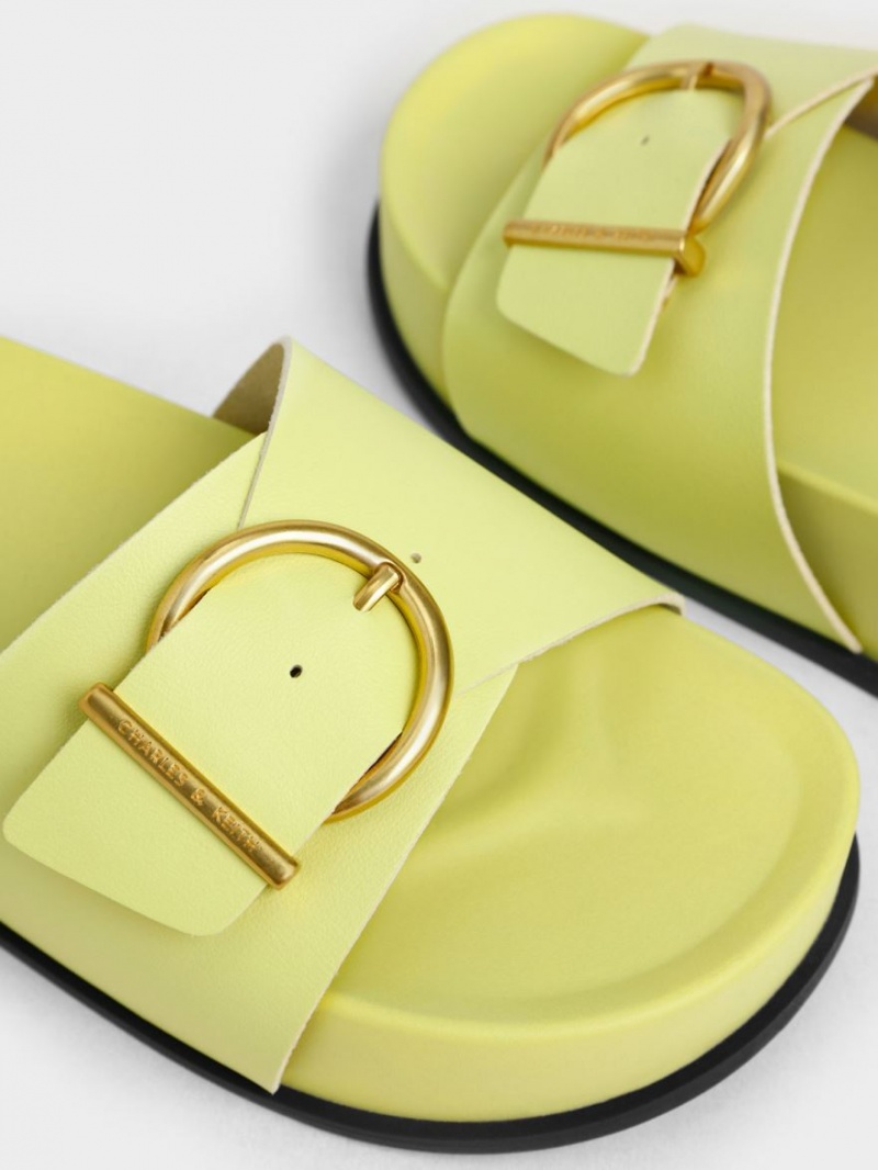 Charles And Keith Metallic Buckle Platform Sandals Yellow | PHILIPPINES E823