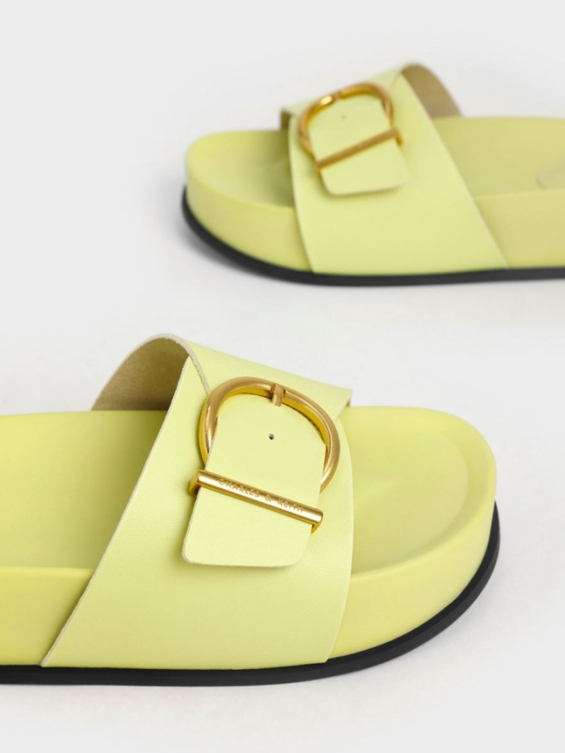 Charles And Keith Metallic Buckle Platform Sandals Yellow | PHILIPPINES E823