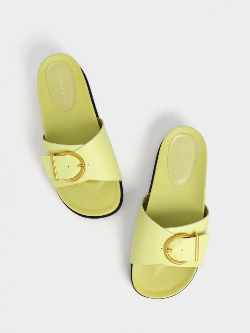 Charles And Keith Metallic Buckle Platform Sandals Yellow | PHILIPPINES E823