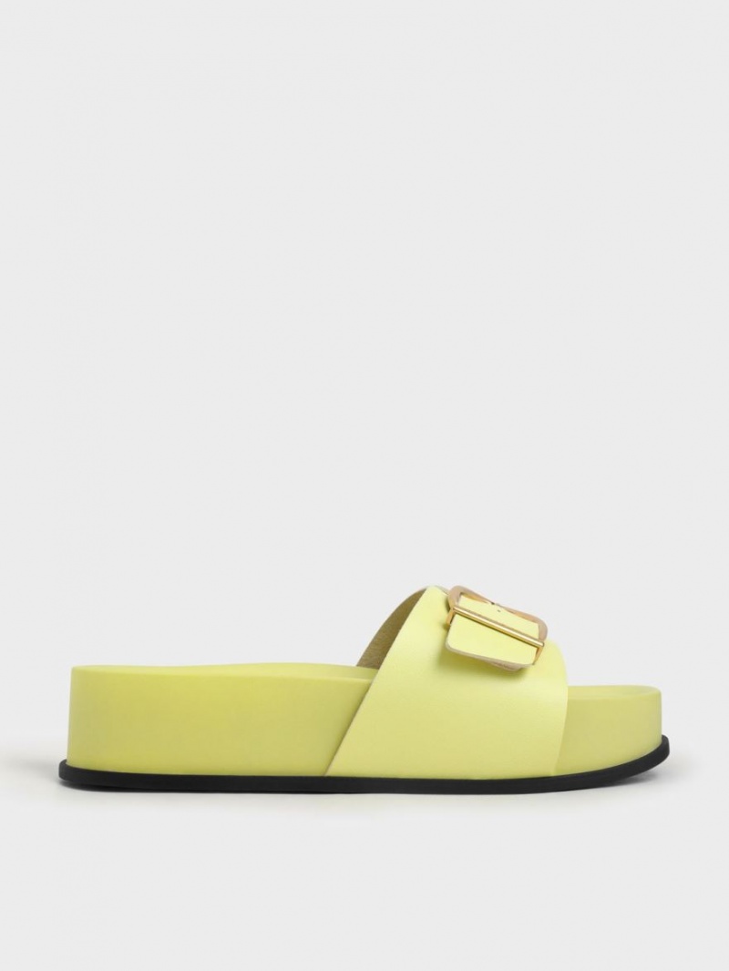 Charles And Keith Metallic Buckle Platform Sandals Yellow | PHILIPPINES E823