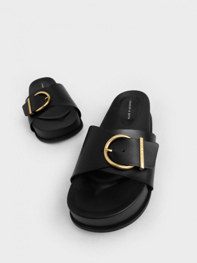 Charles And Keith Metallic Buckle Platform Sandals Black | PHILIPPINES S045