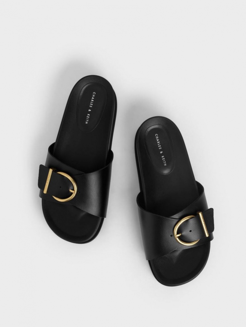 Charles And Keith Metallic Buckle Platform Sandals Black | PHILIPPINES S045