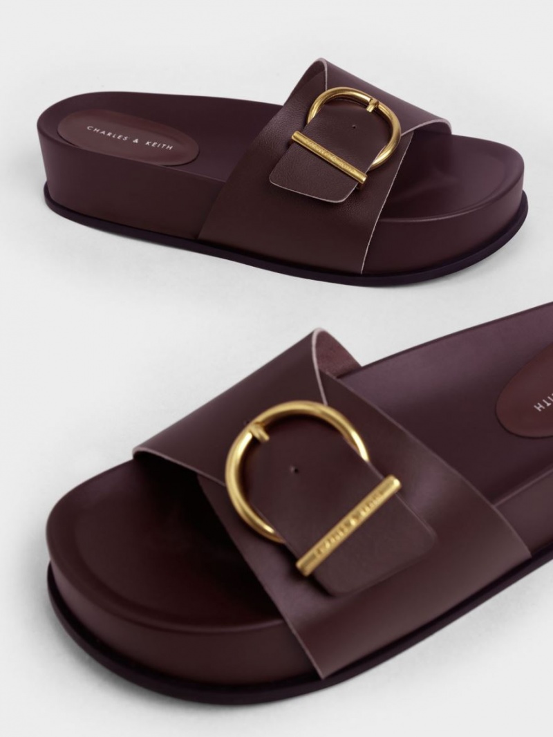 Charles And Keith Metallic Buckle Platform Sandals Brown | PHILIPPINES P309