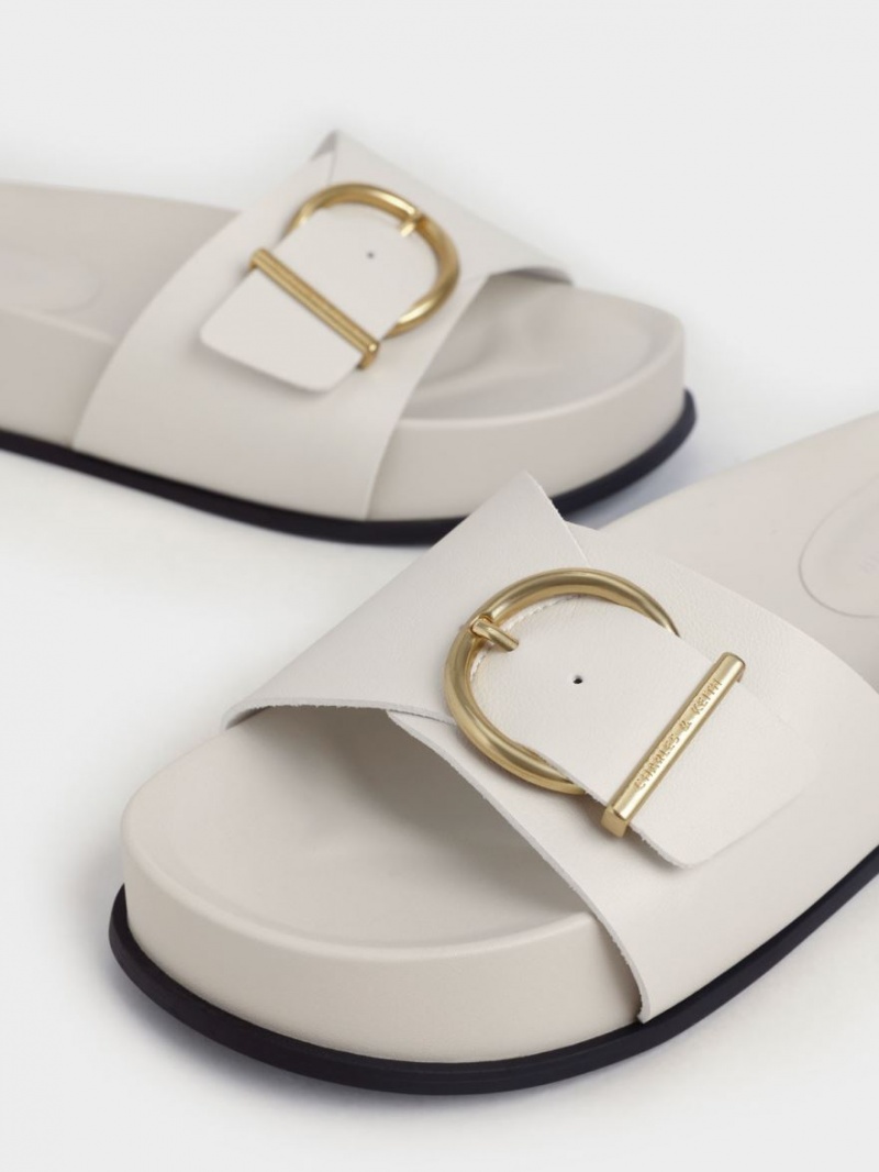 Charles And Keith Metallic Buckle Platform Sandals White | PHILIPPINES E321