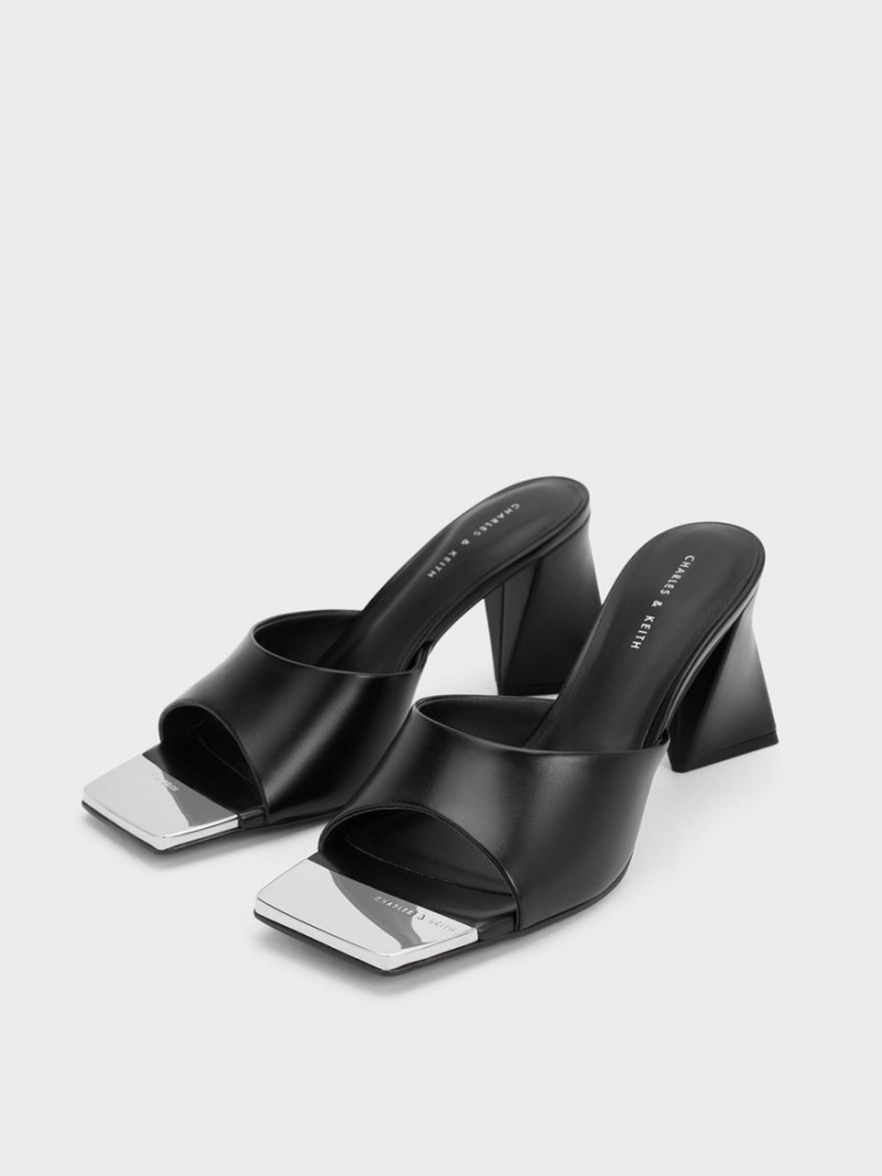 Charles And Keith Metallic Cap Sculptural Heel Mules Black | PHILIPPINES M708