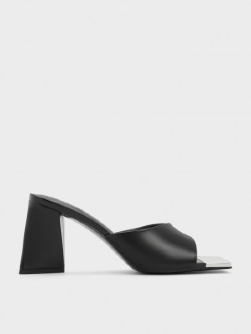 Charles And Keith Metallic Cap Sculptural Heel Mules Black | PHILIPPINES M708