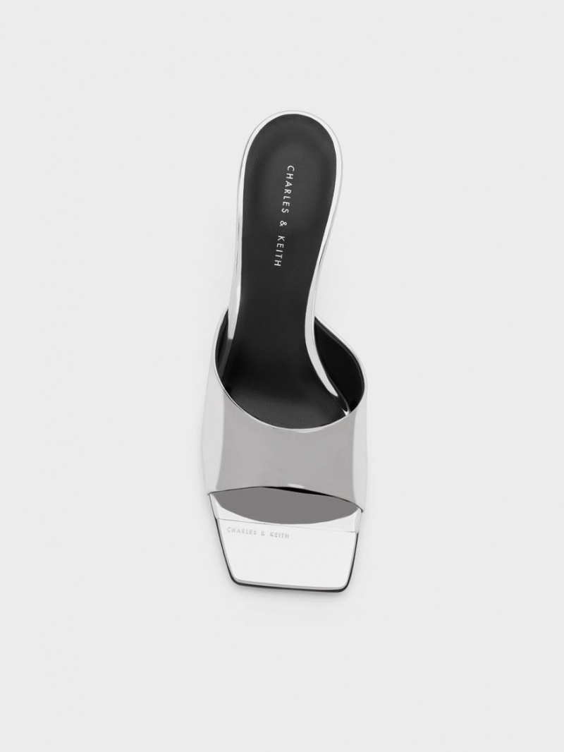 Charles And Keith Metallic Cap Sculptural Heel Mules Silver | PHILIPPINES E263