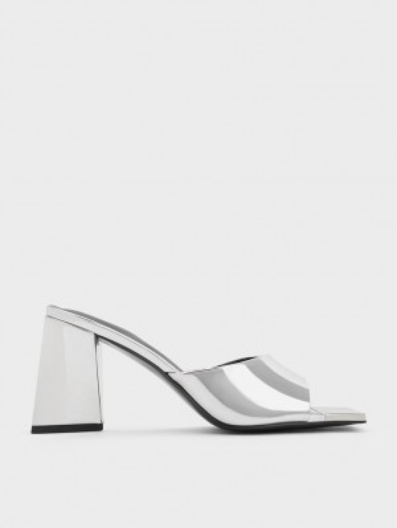 Charles And Keith Metallic Cap Sculptural Heel Mules Silver | PHILIPPINES E263