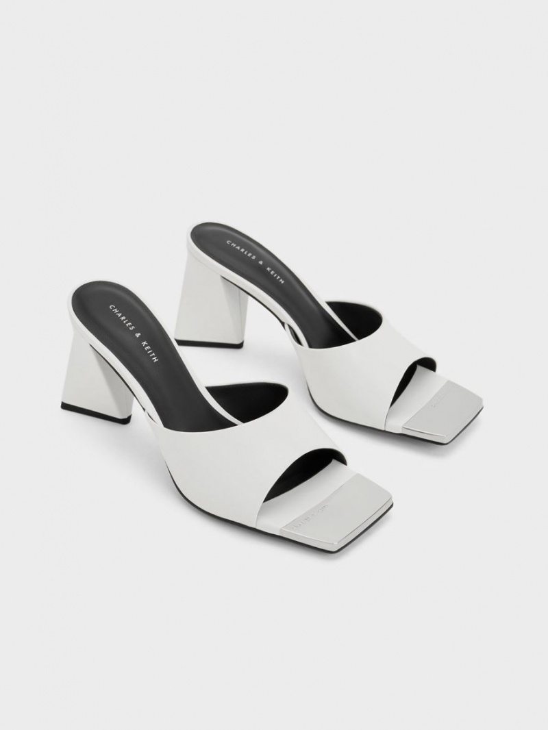 Charles And Keith Metallic Cap Sculptural Heel Mules White | PHILIPPINES V016