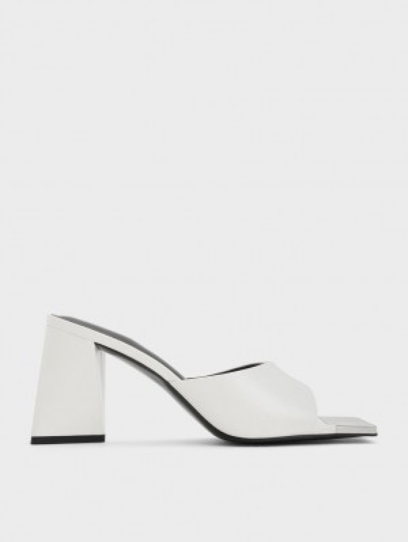 Charles And Keith Metallic Cap Sculptural Heel Mules White | PHILIPPINES V016