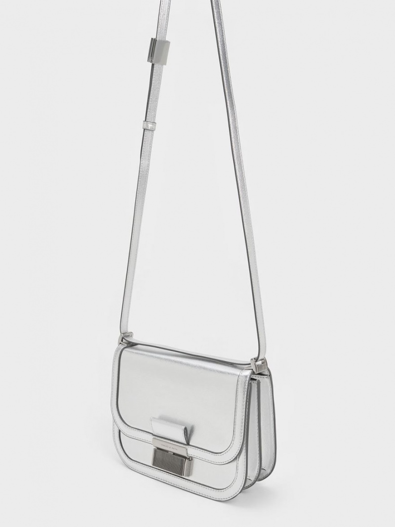 Charles And Keith Metallic Charlot Crossbody Bags Silver | PHILIPPINES M675