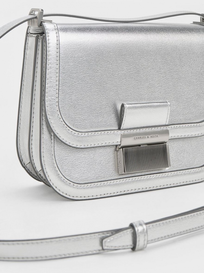 Charles And Keith Metallic Charlot Crossbody Bags Silver | PHILIPPINES M675