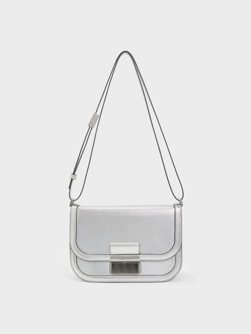 Charles And Keith Metallic Charlot Crossbody Bags Silver | PHILIPPINES M675