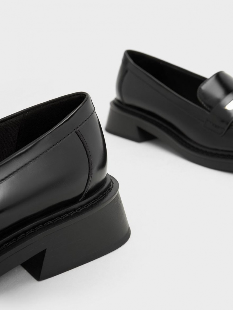 Charles And Keith Metallic Penny Tab Loafers Black | PHILIPPINES K715