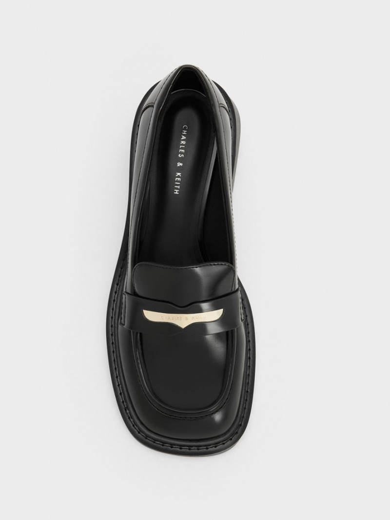 Charles And Keith Metallic Penny Tab Loafers Black | PHILIPPINES K715