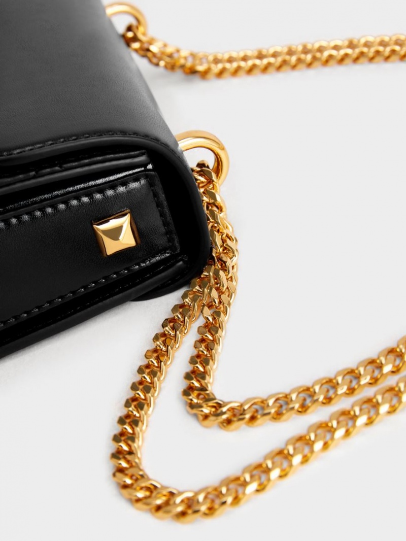 Charles And Keith Metallic Push-Lock Chain Crossbody Bags Black | PHILIPPINES V680