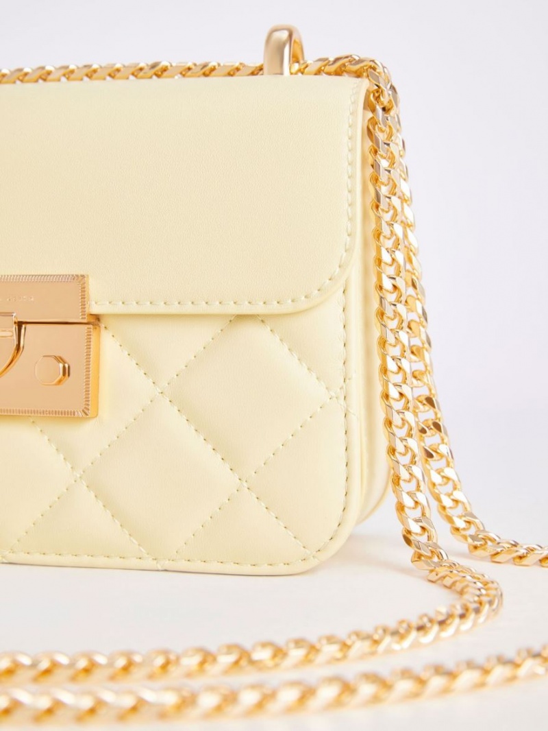 Charles And Keith Metallic Push-Lock Chain Crossbody Bags Yellow | PHILIPPINES R913