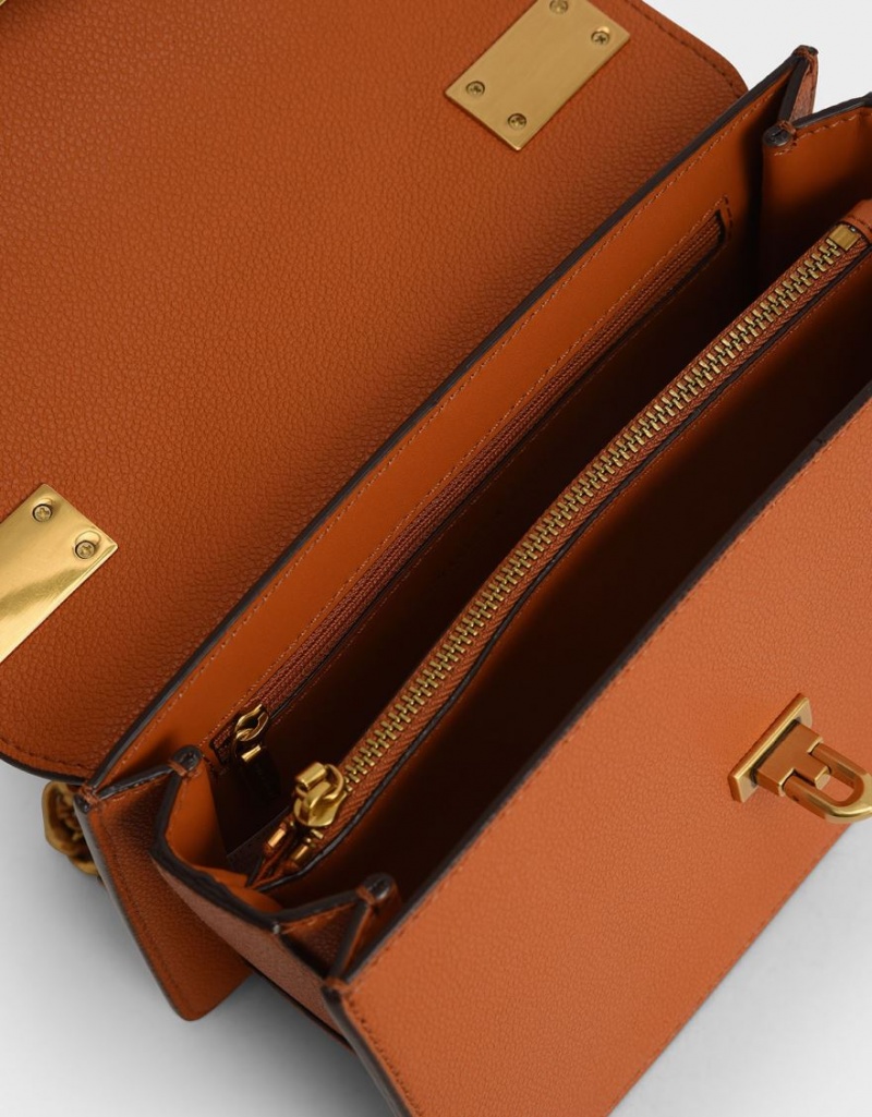 Charles And Keith Metallic Push-Lock Crossbody Bags Orange | PHILIPPINES O513