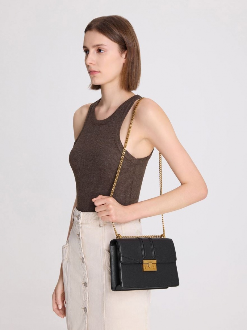 Charles And Keith Metallic Push-Lock Shoulder Bags Black | PHILIPPINES G239