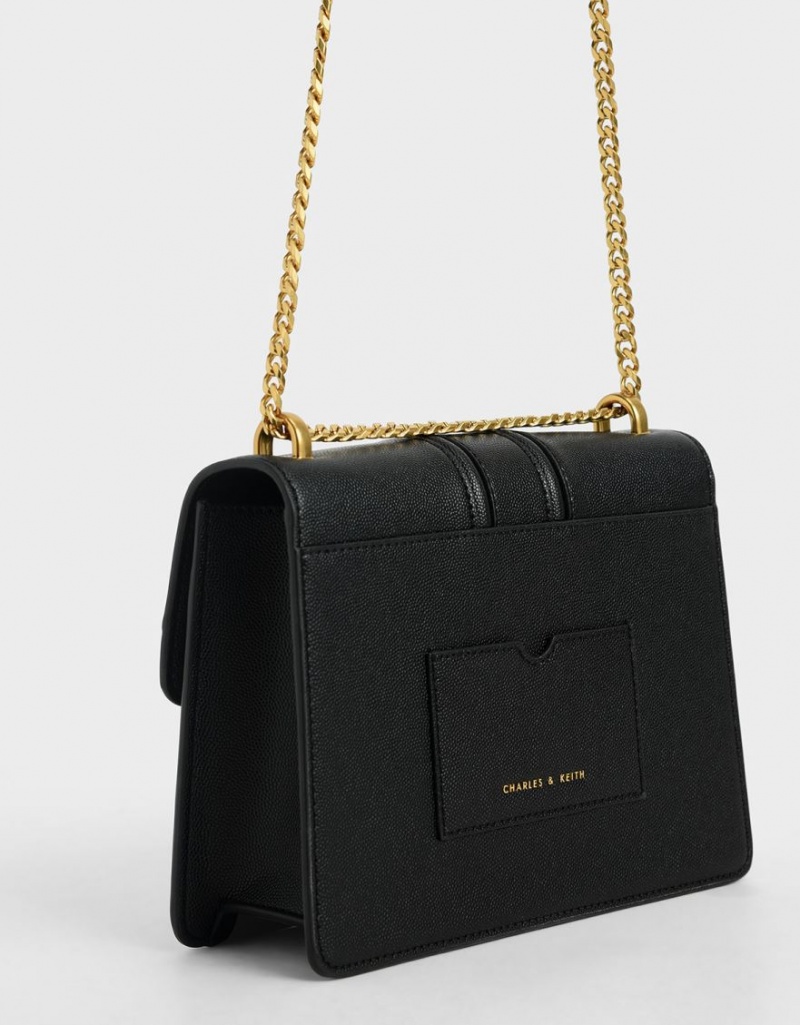 Charles And Keith Metallic Push-Lock Shoulder Bags Black | PHILIPPINES G239