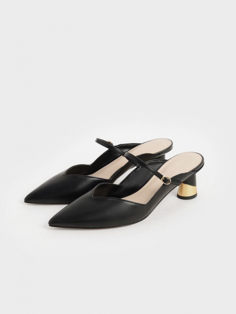 Charles And Keith Metallic Sculptural Heel Mules Black | PHILIPPINES B748