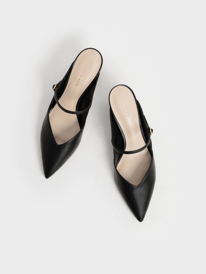 Charles And Keith Metallic Sculptural Heel Mules Black | PHILIPPINES B748